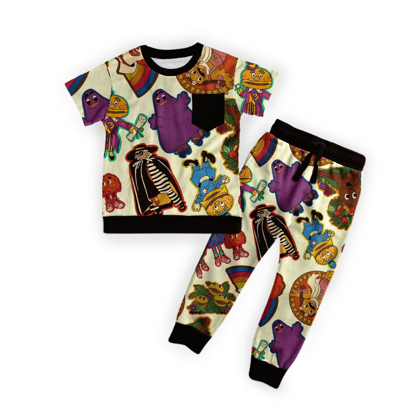 New 1980s Retro Pocket Tshirt + Jogger sets! McDs and friends! Grimace + Hamburglar! 2 piece sets