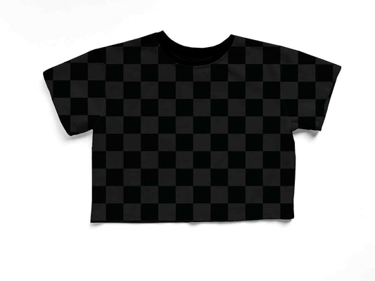 Adult Bamboo BOXY Dark Gray grunge check shirt Oversized + Comfy! Witchy Boxy T! NOT CROPPED.