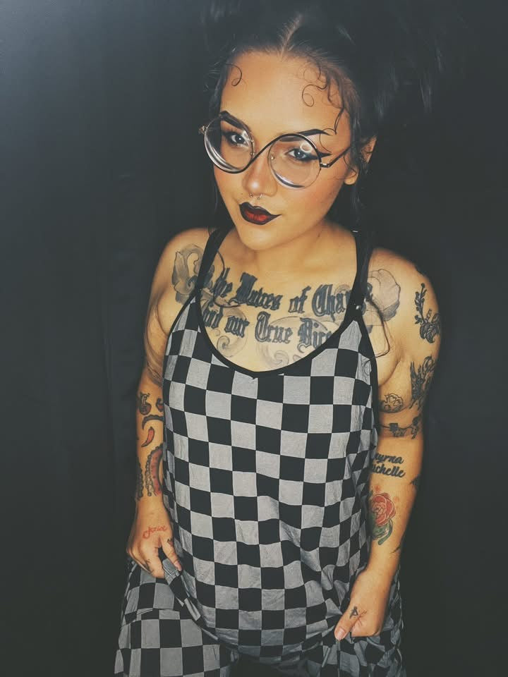 Adult:  Darker Black + Gray Grunge Check Overalls! Oversized + Flowy! Grunge Check!