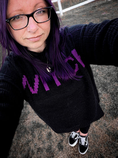 The  WITCH Cozy Oversized Chunky Knit Black + Purple Sweater
