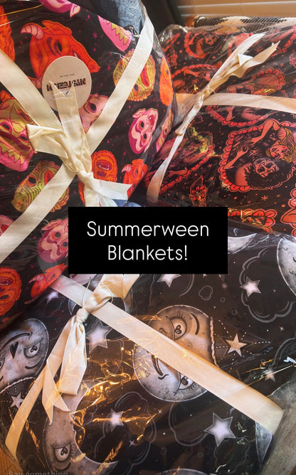Ready to Ship -- Spooky Ghoul Summer! The 80s Masks Spooky Halloween Bamboo Double Sided Blankets!