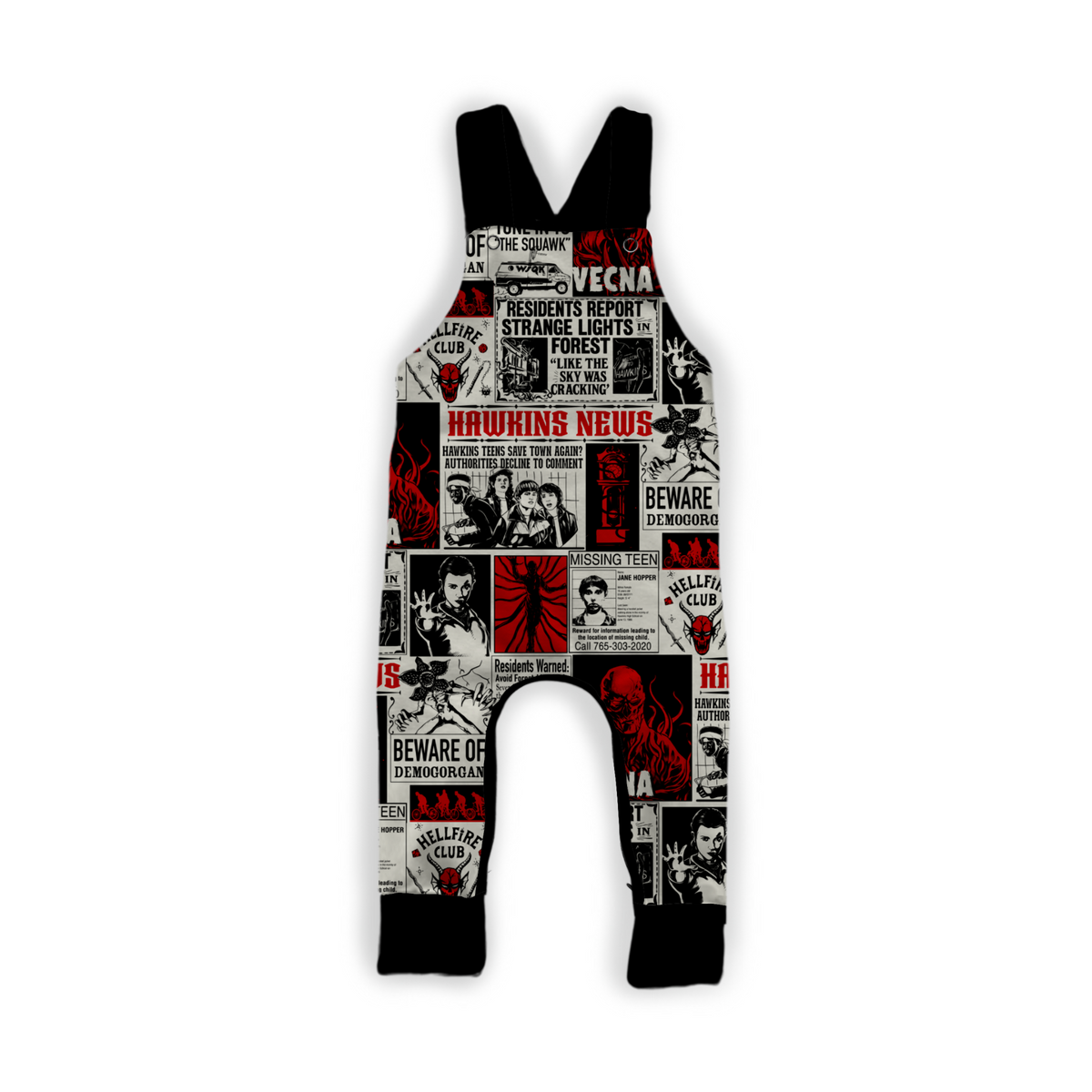 Ready to Ship! Kids NEW HEADLINE Bamboo Old School OVERALLS! Hellfire, Newspaper Punk Vibes! Horror Nights!