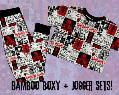 Ready to Ship! Adult-  Retro Headlines Stranger  Bamboo Adult Joggers! Venca, hellfire, Hawkins! 80s headlines Joggers Horror Nights!