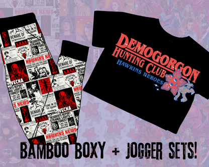 Ready to Ship! Adult-  Retro Headlines Stranger  Bamboo Adult Joggers! Venca, hellfire, Hawkins! 80s headlines Joggers Horror Nights!