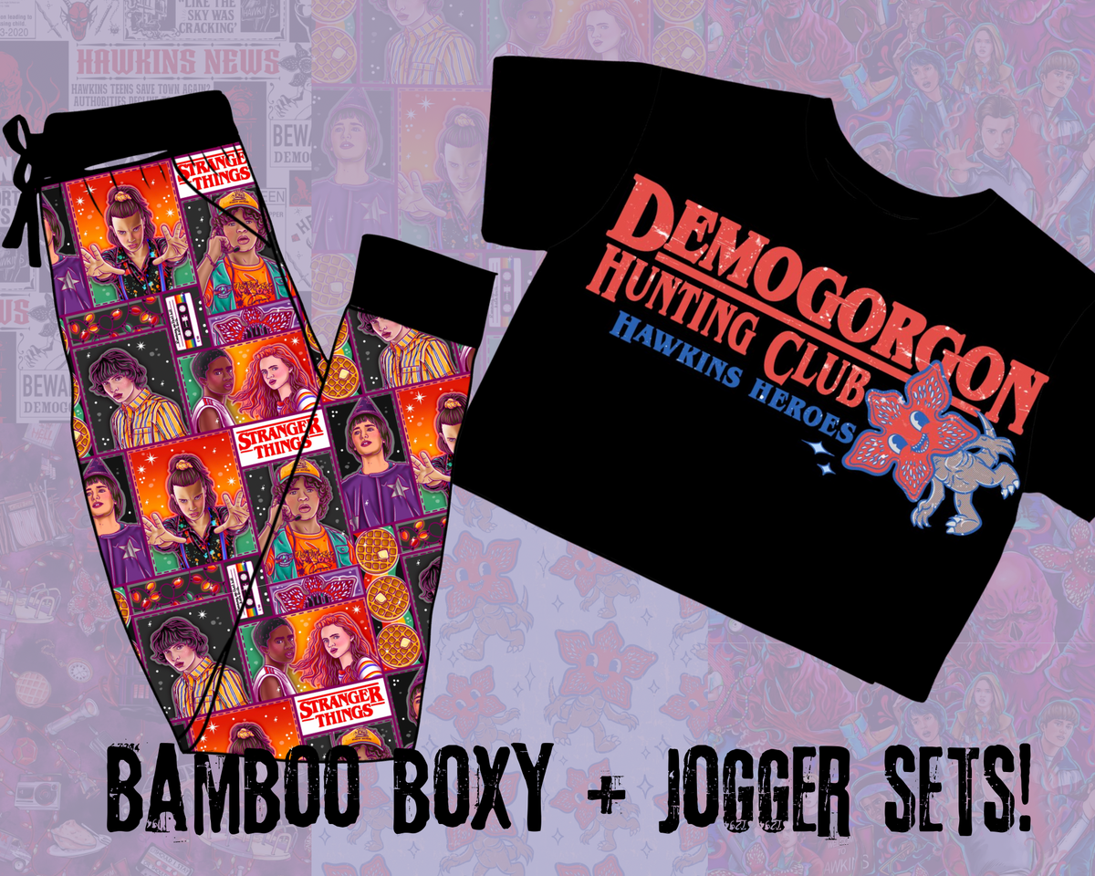 Ready to Ship! Adult-- Hunt Demogorgon Retro Bamboo BOXY Graphic Ringer Tshirt! Black + Red Retro Cute Demo GRAPHIC Shirt! Hunting boxy
