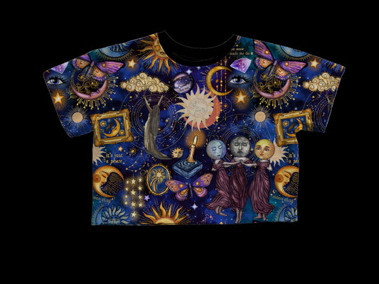 Adult 1990s Whimsigoth + Magical Vintage Celestial Cosmos oversized Boxy Bamboo Shirt!