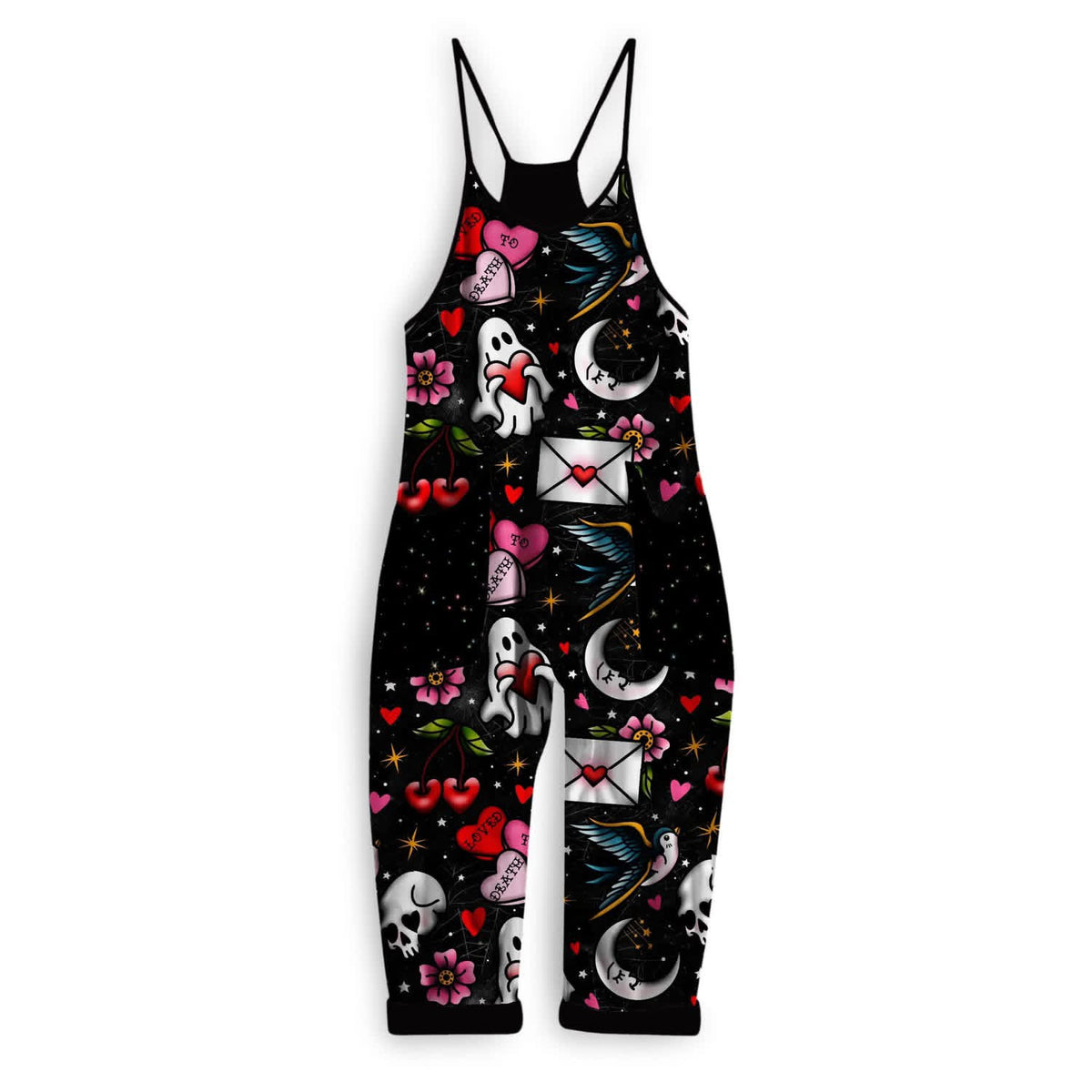 Kids + adults Trad tattoo Ghosties + spooky Halloween bamboo overalls!