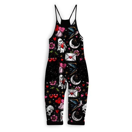 Kids + adults Trad tattoo Ghosties + spooky Halloween bamboo overalls!