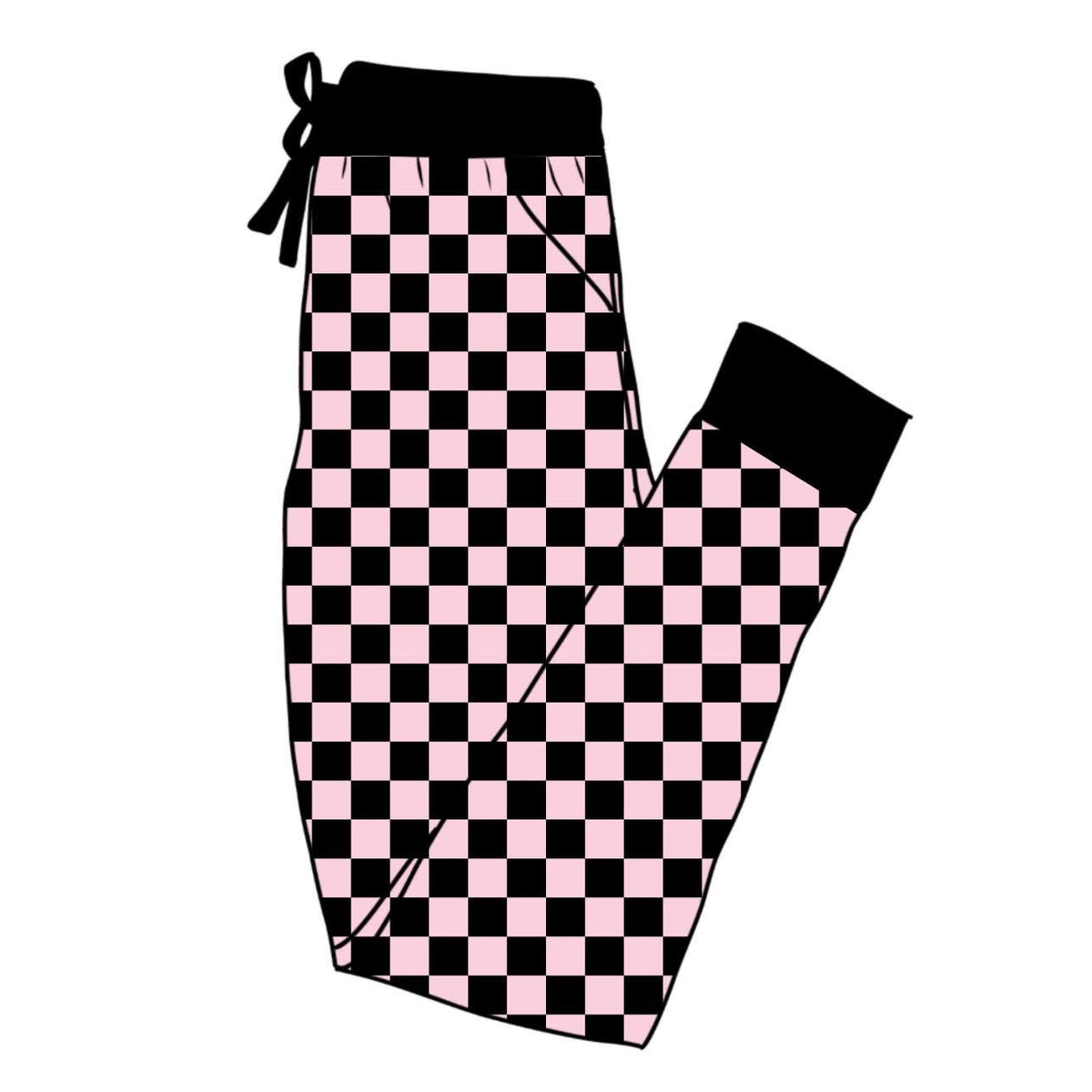 Ready to Ship Adult: The Pink + black check pink punk modern bamboo joggers! Punk Horror NIghts!