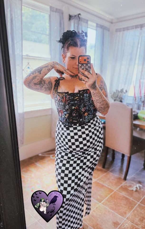 Adult-  NEW ITEM Bamboo Lovers Bats Red + Black Midi Skirt! Comfy + Yoga Waistband!