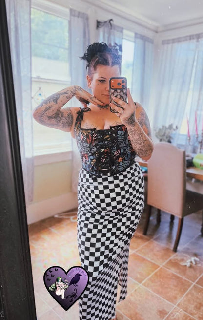 Adult-  NEW ITEM Bamboo Lovers Bats Red + Black Midi Skirt! Comfy + Yoga Waistband!