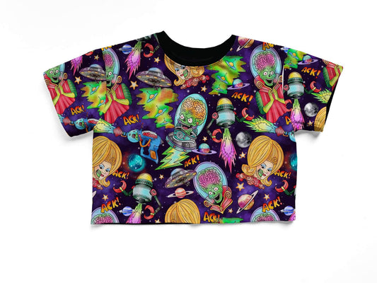 Adult 1960 Retrocore Mars Alien Attacks NOT CROPPED bamboo Boxy Shirts! Burton Love! 90s!