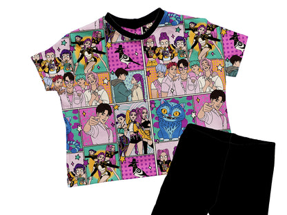 Ready to Ship -- Kids + Adult Hunter Girl Kpop Demon Bamboo Boxy Vintage Tshirt! HuntrixX! Not cropped! Slouchy + Comfy! PINK KPOP BOXY