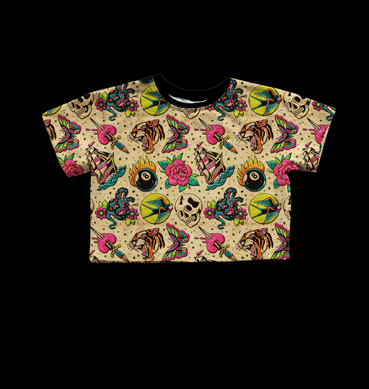 Ready to Ship -Kids + Adult--Neon Jerry Traditional Tattoo Floral, Sparrow Boxy Bamboo Shirt!