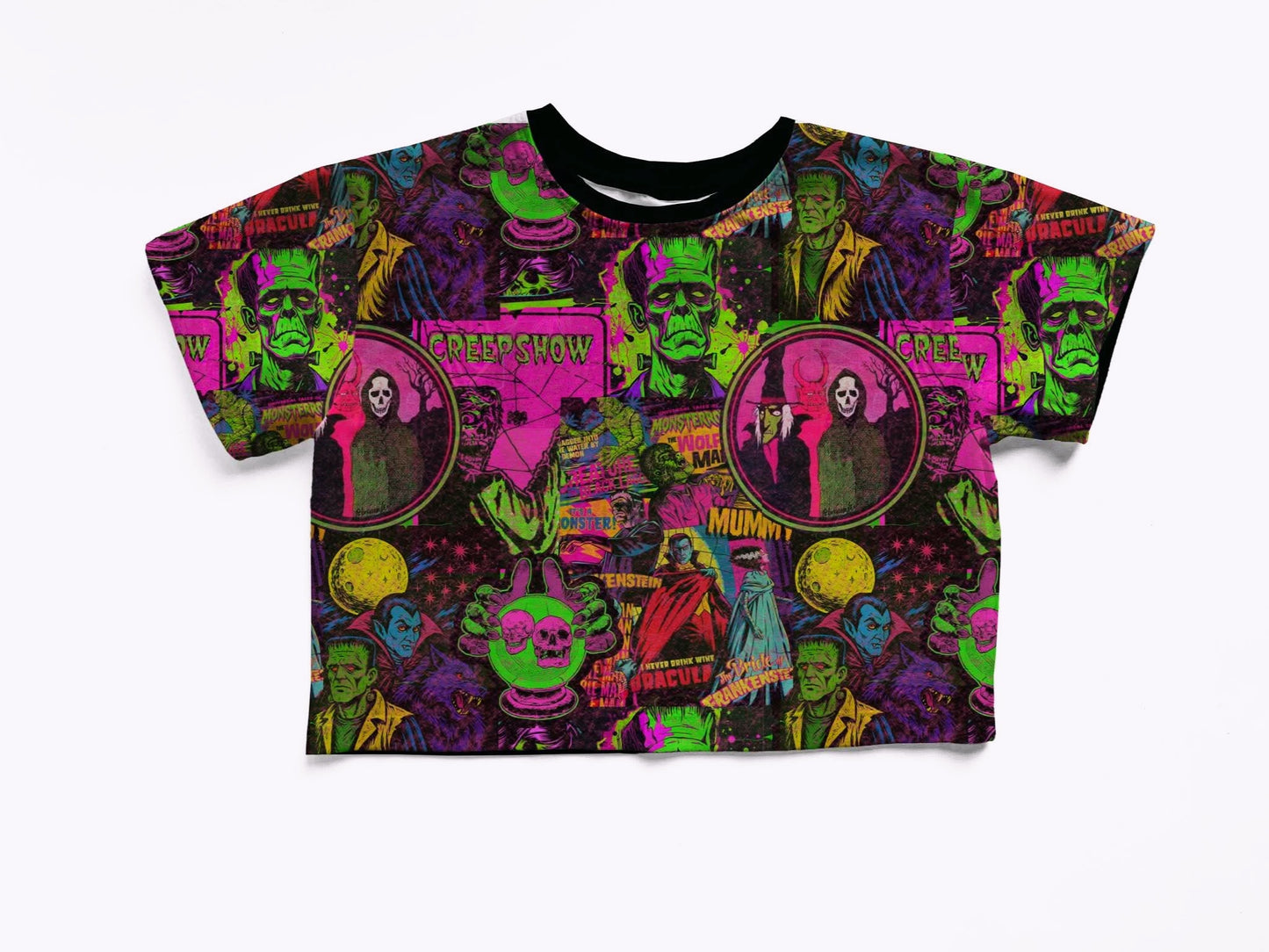 Adult + kids  - Oversized Creepshow + Frank + retro neon Halloween Spooky characters Bamboo Boxy shirt!