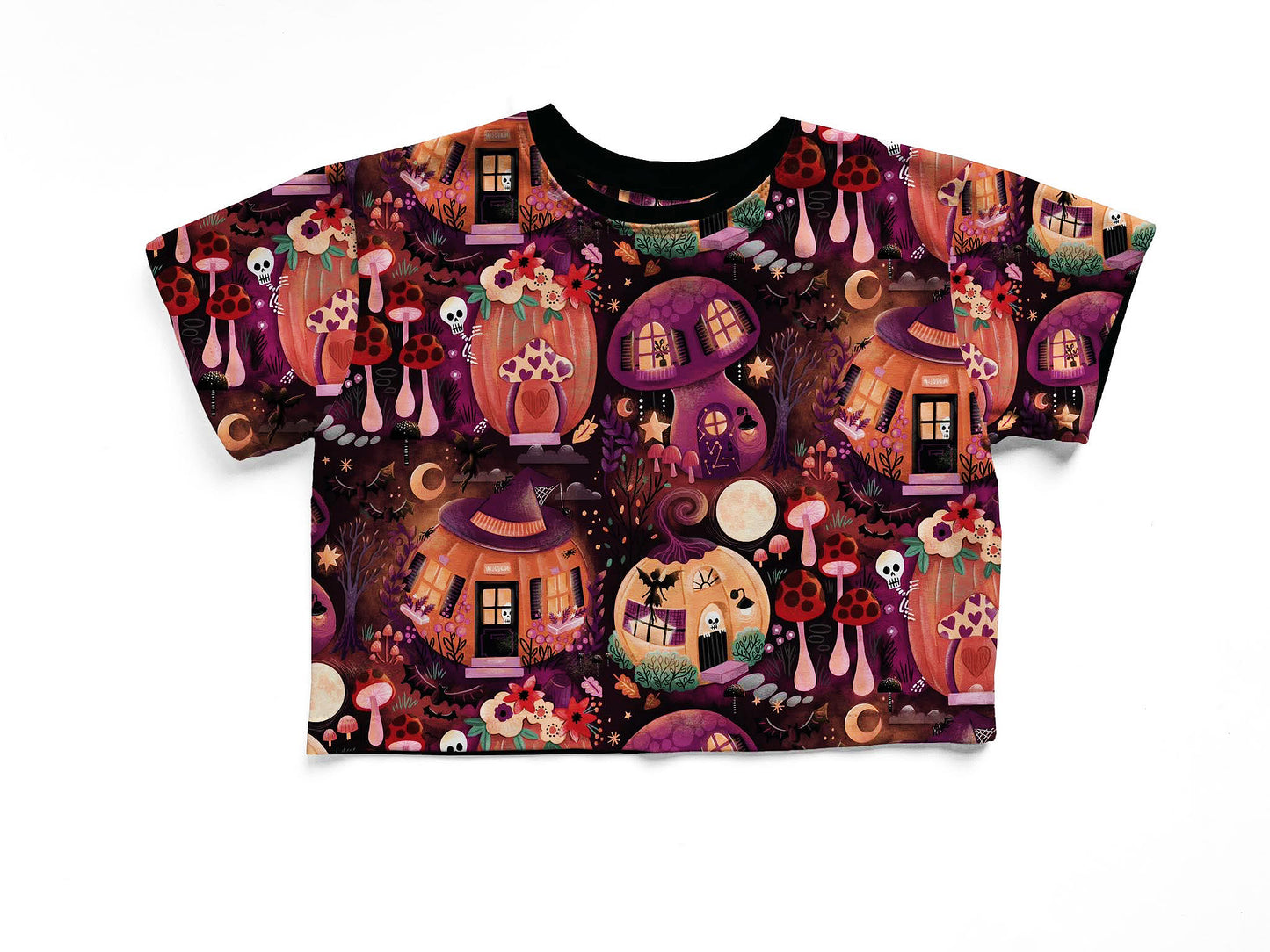 Adult + kids  - Oversized Pumpkin Lore Fairy Houses Whimsi Bamboo Boxy shirt! Skelly friends + fairies! Fae Lore