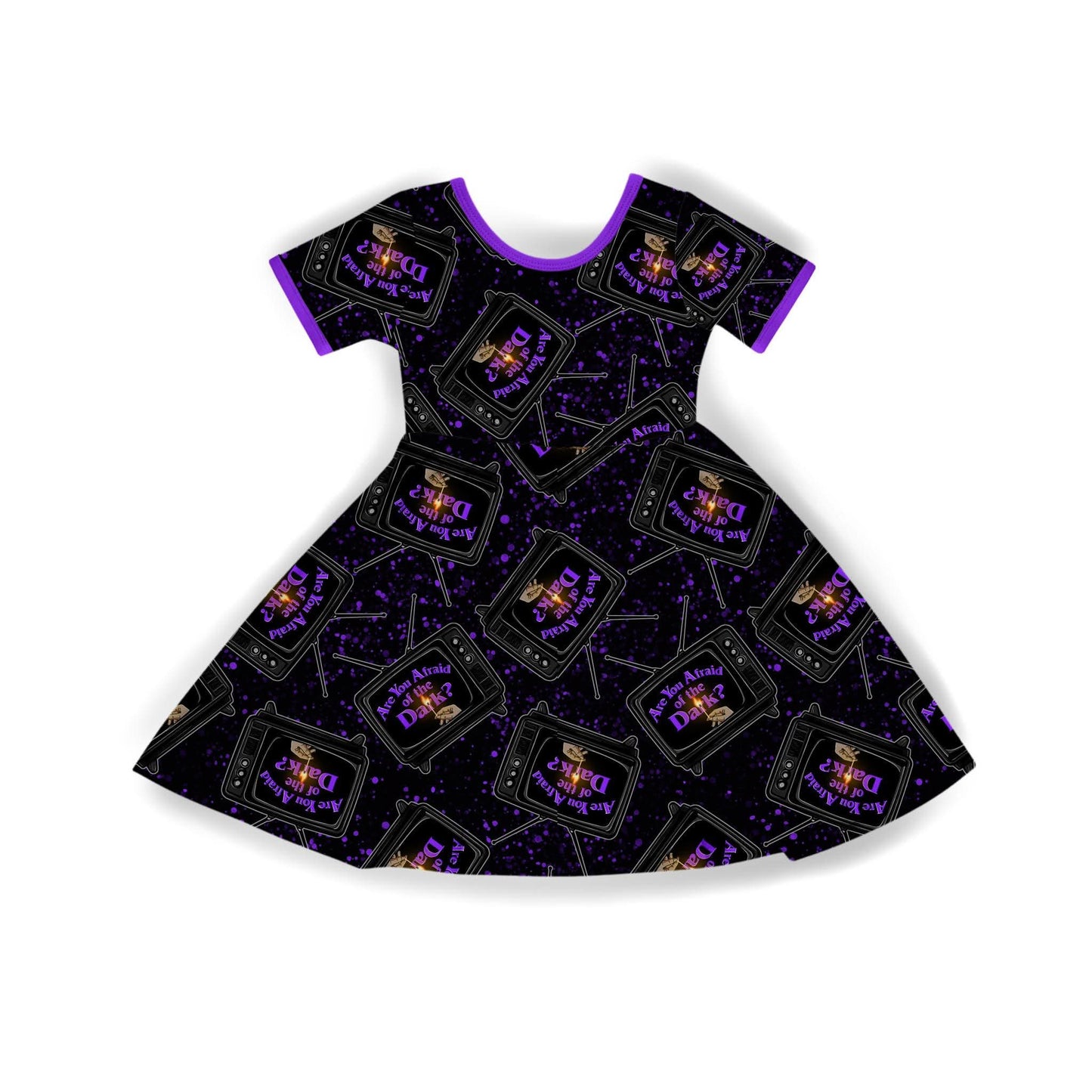Kids + Adult--Midnight Society! 90s Scary Stories bamboo twirl dress! Are you Afraid of the dark! Retro TV!