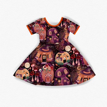 Kids + Adult--Whimsical Pumpkin Lore Fairy house! skeleton friends + magical bamboo twirl dress!