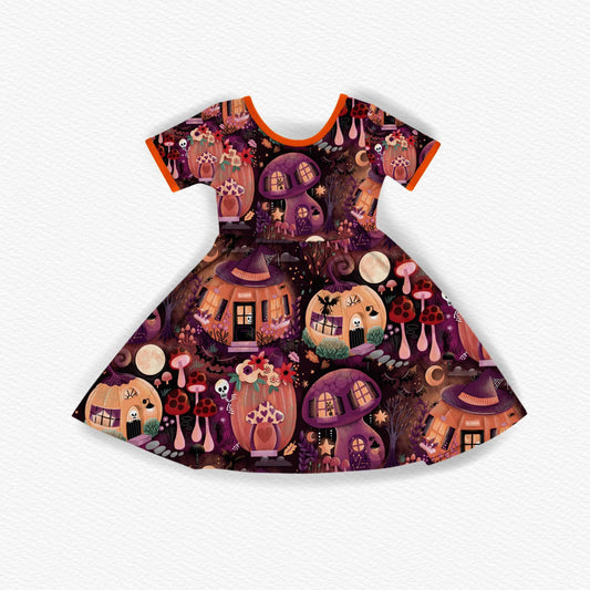 Kids + Adult--Whimsical Pumpkin Lore Fairy house! skeleton friends + magical bamboo twirl dress!