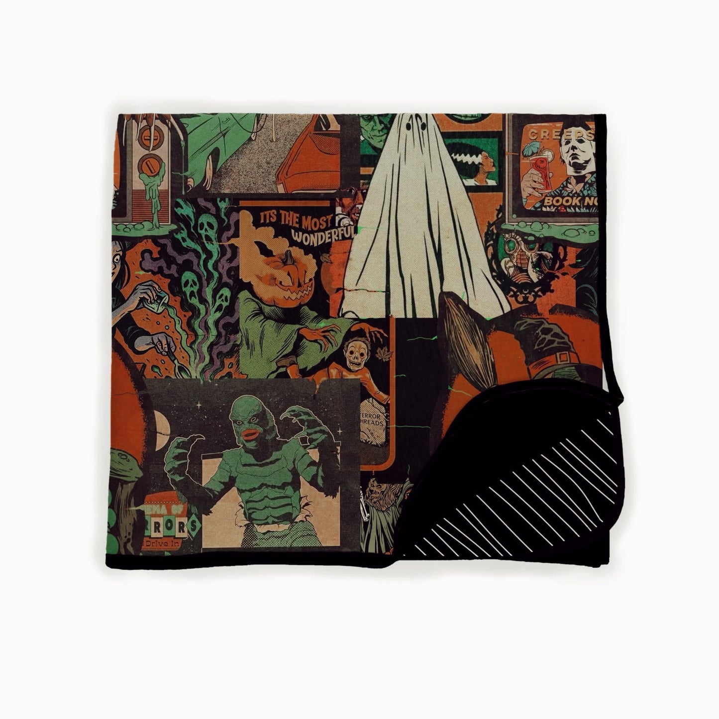 Retro Halloween Vintage Witch + Ghost + Vintage 80s TV Halloween - Quilted 2.5 Tog Bamboo Blanket! 3 Sizes! Bat Shaped Mini, Toddler, Adult!