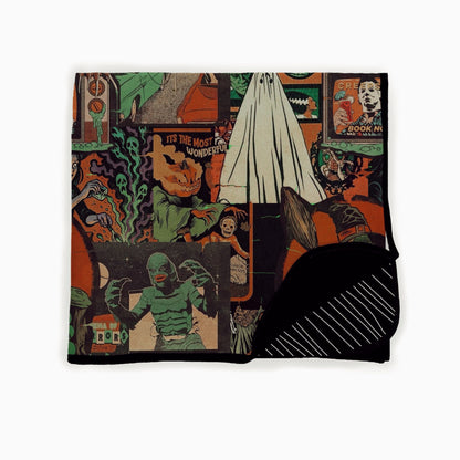 Retro Halloween Vintage Witch + Ghost + Vintage 80s TV Halloween - Quilted 2.5 Tog Bamboo Blanket! 3 Sizes! Bat Shaped Mini, Toddler, Adult!