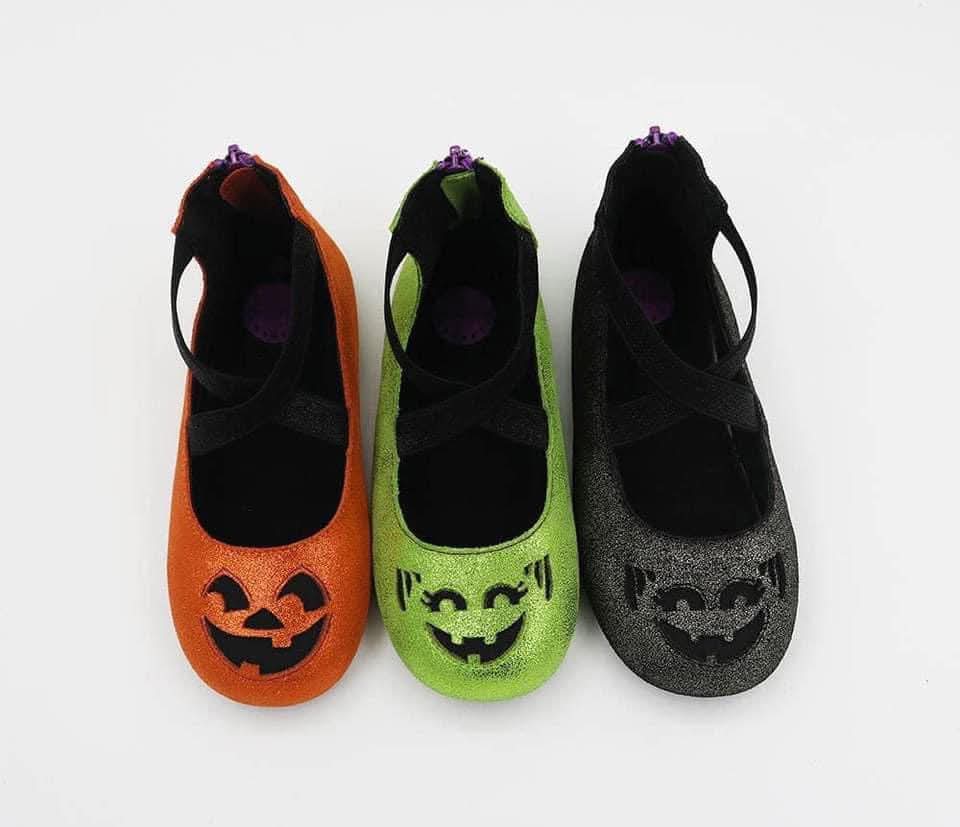 Ready to Ship! The McWitchy BLACK shimmer Boo Bucket Halloween Ballet Flats! Kids + Adult! Spooky BLACK