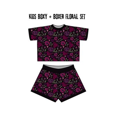 Kids 1990s Moody Floral Dried Flowers Bamboo Boxy + Boxer Set! Oversized and Comfy!