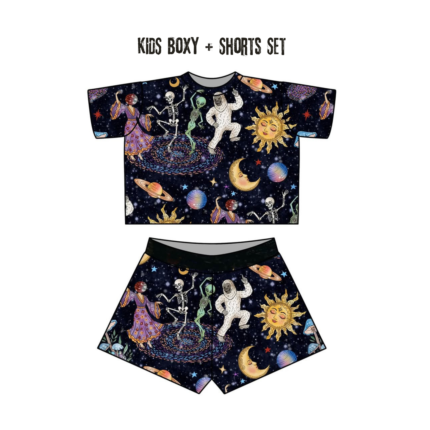 Adult + kids  - 1990s Cosmic Cryptid Bamboo boxy Shirt! Love One Another! Magical Universe!