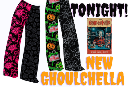 Adult: Goosybumps + Horrorland Spider Web Split Print Ghoulchella Pants! Wide Leg + 3 Inseams! Scary Stories!