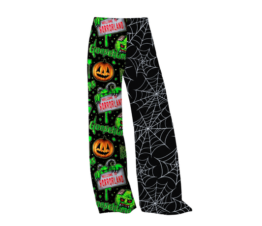 Adult: Goosybumps + Horrorland Spider Web Split Print Ghoulchella Pants! Wide Leg + 3 Inseams! Scary Stories!
