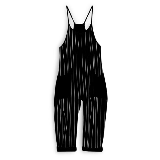 Kids+ Adult : Nightmare Jack Goth Halloween BamBOO overalls! Black Pinstripes!