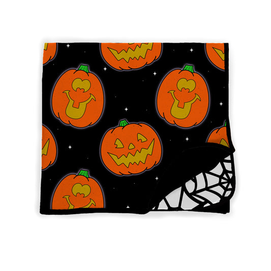 Retro 1990s Pumpkin Sticker BamBOO + Webs blanket!  Quilted 2.5 Tog Bamboo Blanket! 3 Sizes! Bat Shaped Mini, Toddler, Adult!