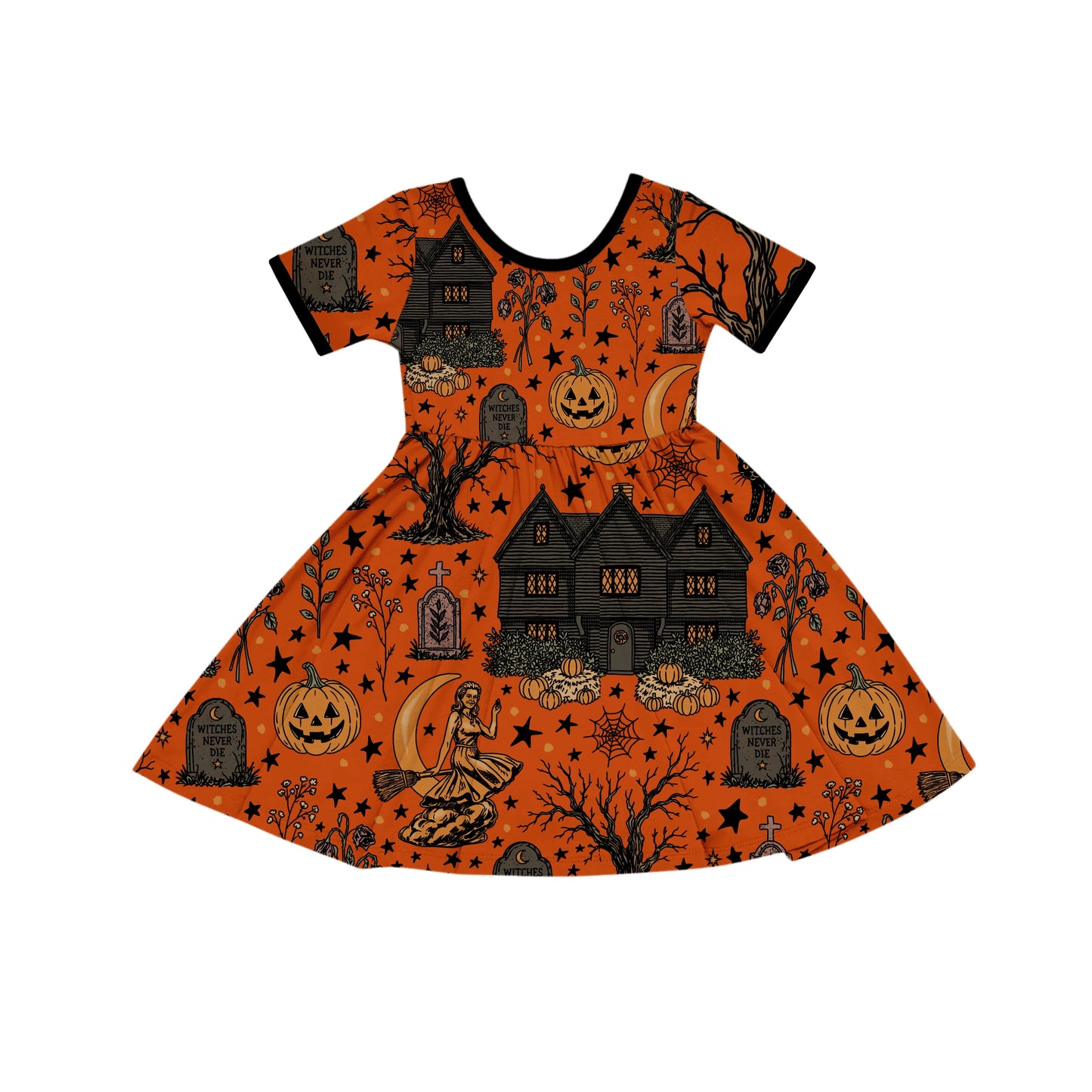 Kids + Adult--Bury me in salem Witchy House BamBOO twirl dress! Bewitched! Salem moments! SOLID PRINT