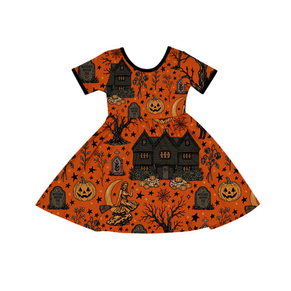 Kids + Adult--Bury me in salem Witchy House BamBOO twirl dress! Bewitched! Salem moments! SOLID PRINT