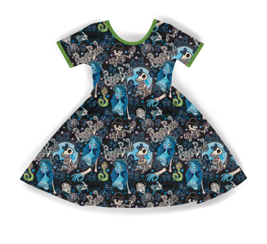 NEW Ready to ship - Cadaver Bride + friends Bamboo Twirl Dress! Gothy Twirl!