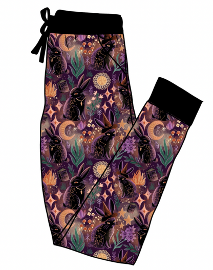 NEW Ready to Ship- OSTARA- MYSTICAL BUNNIES, MOONS + STARS  BAMBOO ADULT JOGGERS!