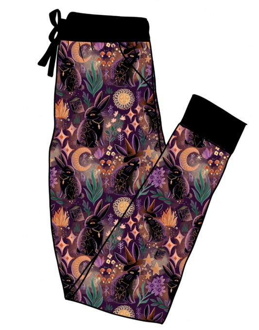 NEW Ready to Ship- OSTARA- MYSTICAL BUNNIES, MOONS + STARS  BAMBOO ADULT JOGGERS!