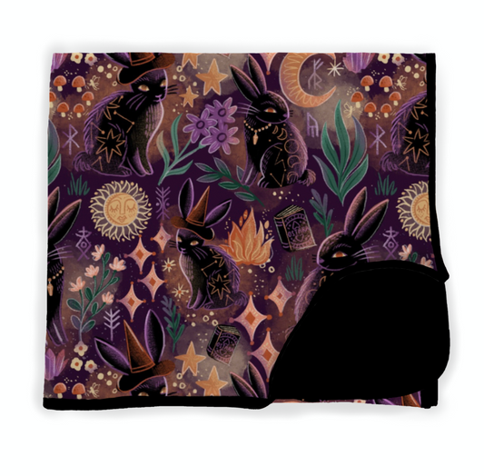 NEW Ready to Ship- OSTARA BAMBOO DOUBLE SIDED BLANKET - MYSTICAL BUNNIES, MOONS + STARS