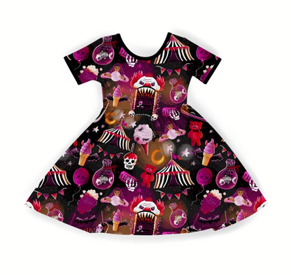 Ready to ship - Spooky Carnival Twirl Dress! Hearse Bumper Cars + Creepy Snacks + Fortune Teller!