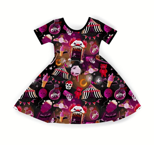 Ready to ship - Spooky Carnival Twirl Dress! Hearse Bumper Cars + Creepy Snacks + Fortune Teller!