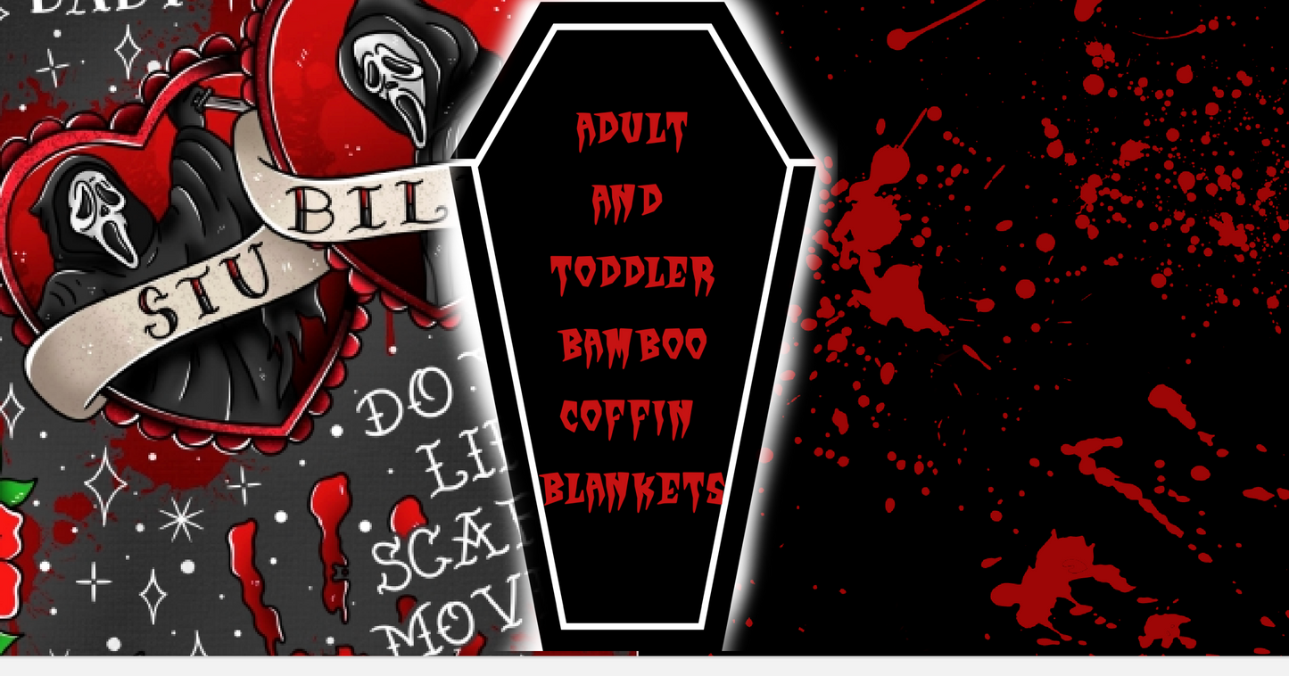 Ready to ship - BAT SHAPED The 90s Horror Slasher Summer Red + Black SCREAM Bamboo Blanket!