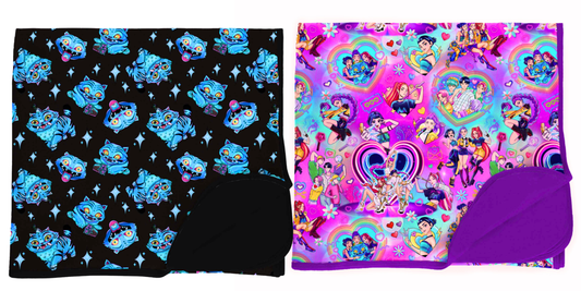 Kpop demon bamboo quilted blankets! Pick between Derpy or Huntrixxx bright colors or get both! Reversible! 3 sizes!