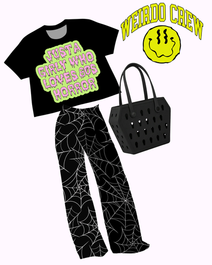 Adult: Dopamine Halloween Black + White Spiderwebs Bamboo Ghoulchella Pants! Wide Leg Pants! Spooky Basics