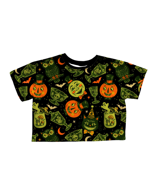 Adult Thriftcore Spooky Home Bamboo Boxy Shirts! Merry Mushroom + Vintage Halloween Magic!