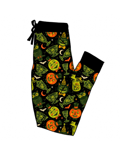 Adult Spooky Thrift Vintage Halloween Bamboo Joggers! Pumpkins + Uranium Glow! Vintage Glass