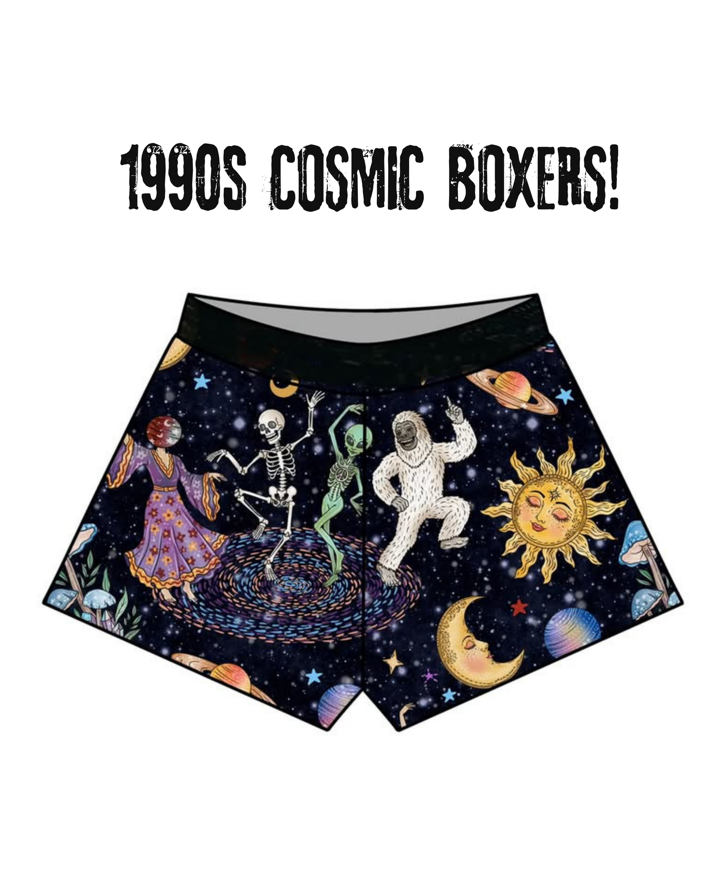 Adult + kids  - 1990s cosmic Cryptids Find your people Boxer Shorts! Alien + Bigfoot! Mystical + Magical