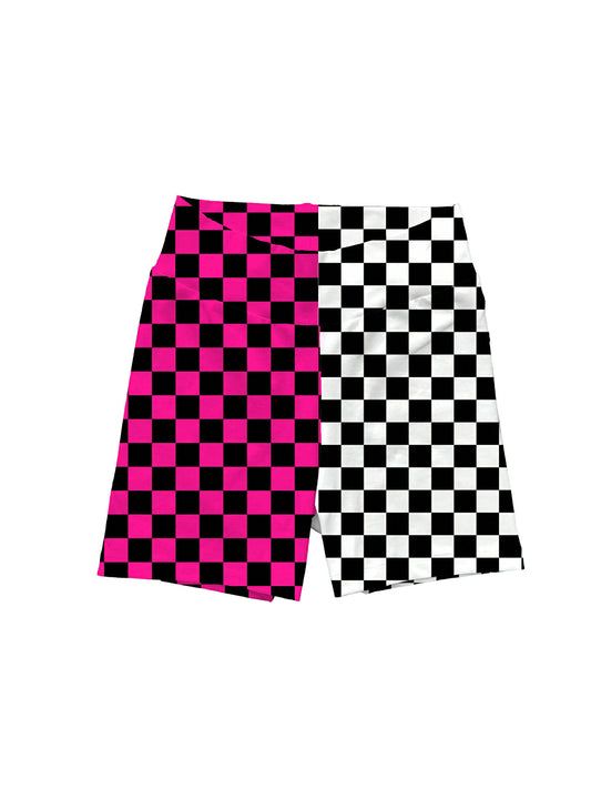 Adult: The Check Duo Pink/Black and Black/White Check Biker Shorts! Color Block! Summercore!