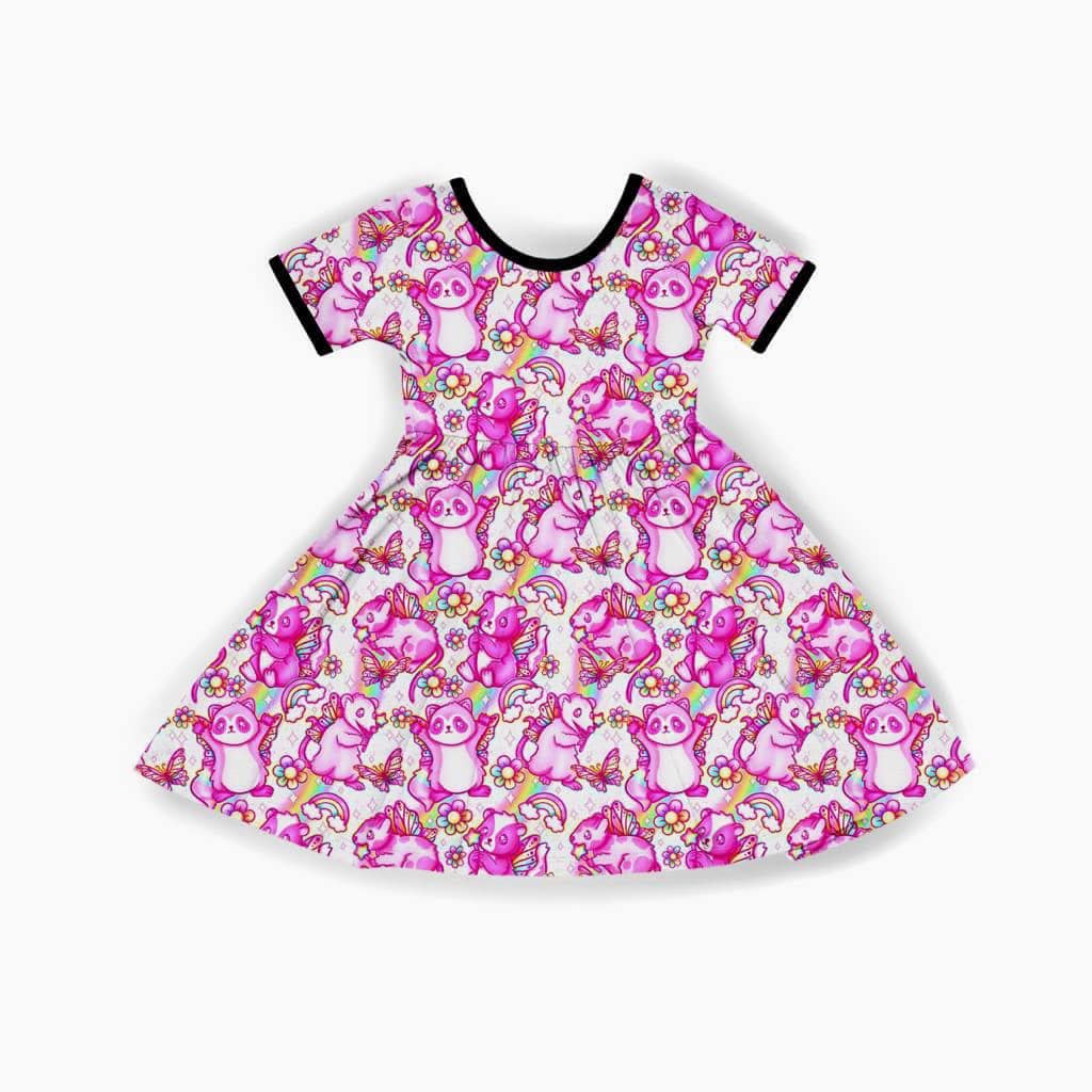 Ready to ship -Fairy Wildlife Friends Pastel Besties Bamboo Twirl Dress! Raccoon Possum!
