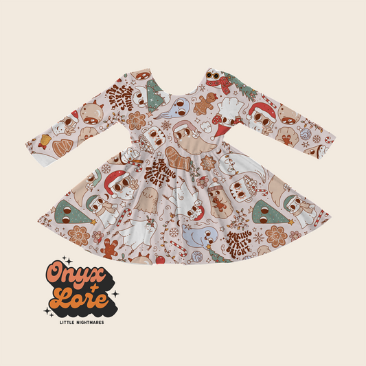 Ready to Ship --DEADSTOCK!  Kids Making Spirit Bright cute ghostie bamboo twirl 90s Christmas dress!