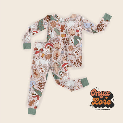 Ready to Ship --DEADSTOCK! Making Spirits Bright Kids Two Piece Bamboo Set! Cute Ghosties + Cottagecore! Christmas Magic!